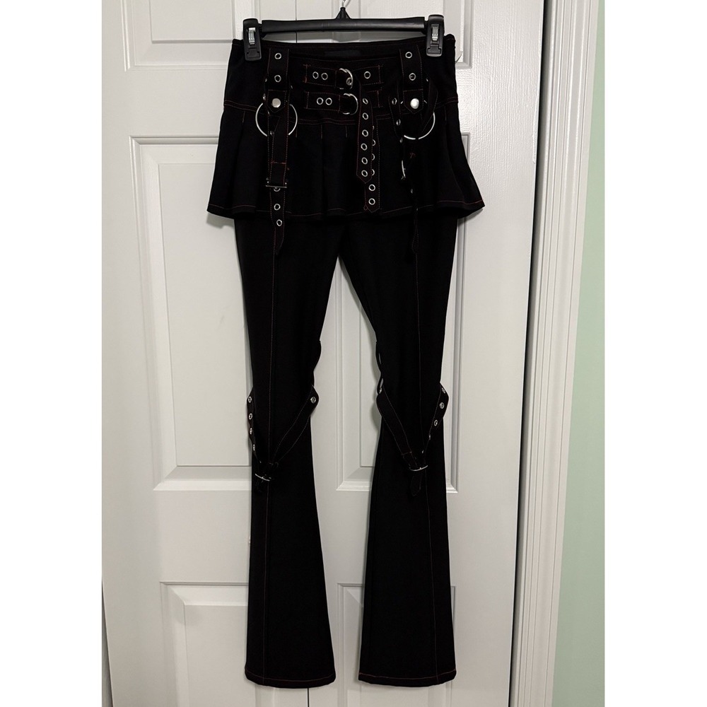 RARE Current Mood Pleated Mini Skirt With Flare Pant Sz Small Goth Rings Rocker